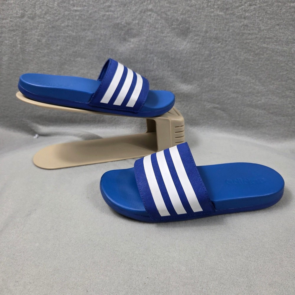 Adidas Adilette Shower Slides Kids Size 2 Blue Excellent 3-Stripe Sandals